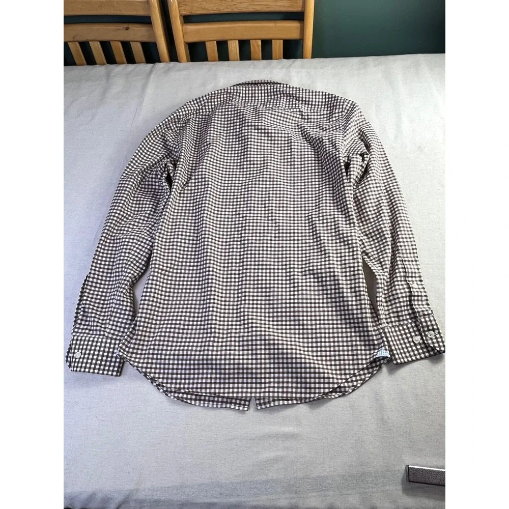 Banana Republic Grant Fit Shirt Mens Small Brown Gingham Non-Iron Cotton Stretch